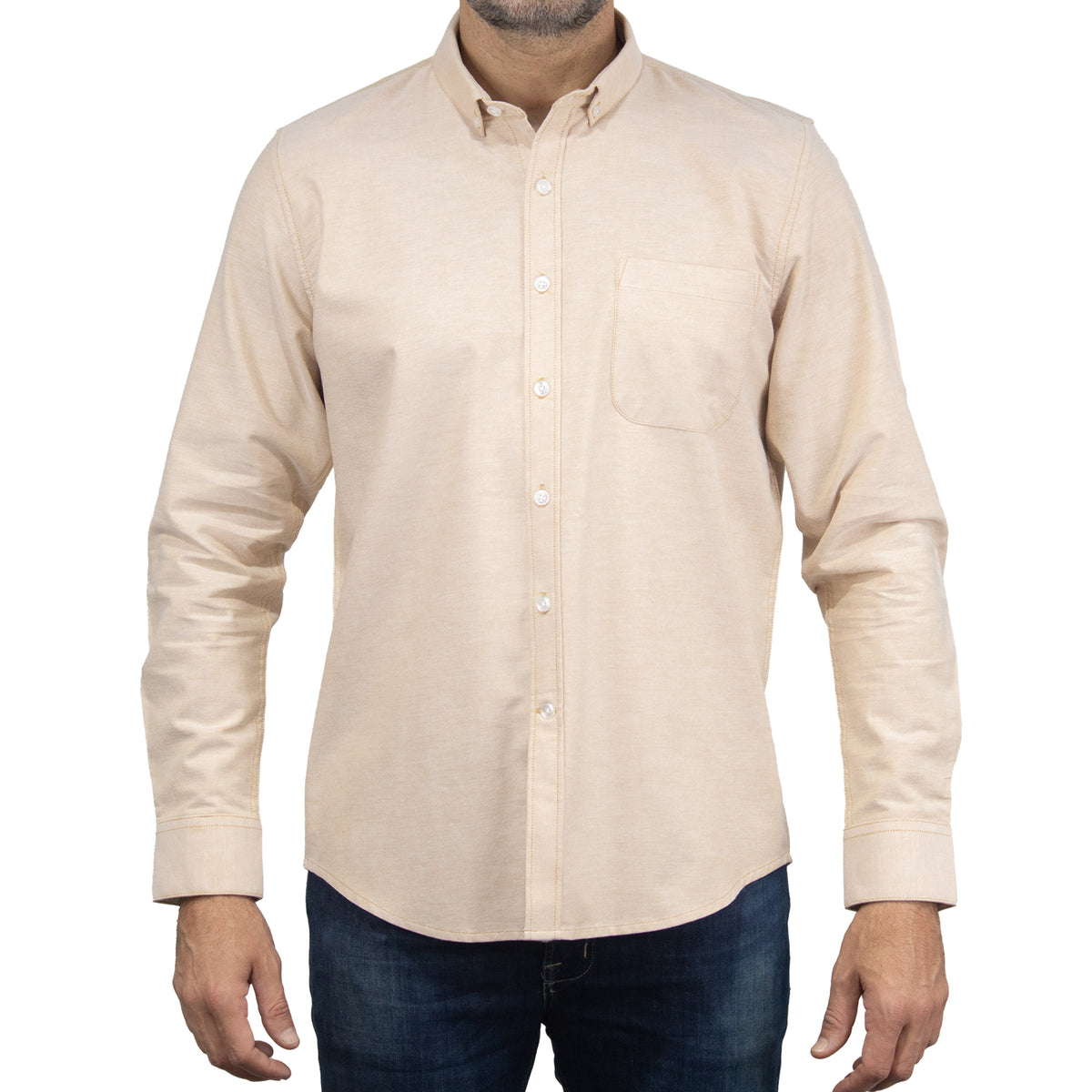 Camisa Caqui Lisa con Manga Larga 100% Algodón 2505061