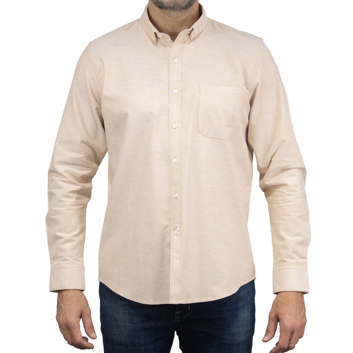 Camisa Caqui Lisa con Manga Larga 100% Algodón 2505061