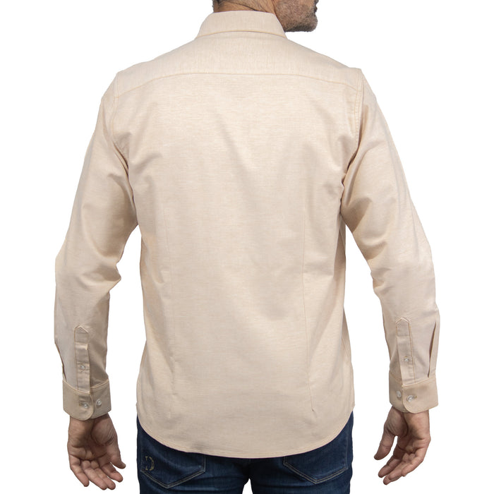 Camisa Caqui Lisa con Manga Larga 100% Algodón 2505061