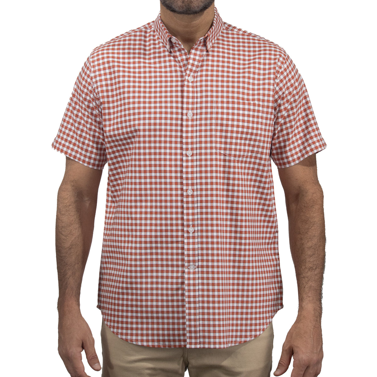 Camisa de Cuadros Naranja con Manga Corta 100% Algodón 2505090