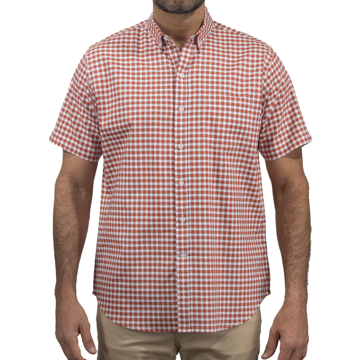 Camisa de Cuadros Naranja con Manga Corta 100% Algodón 2505090