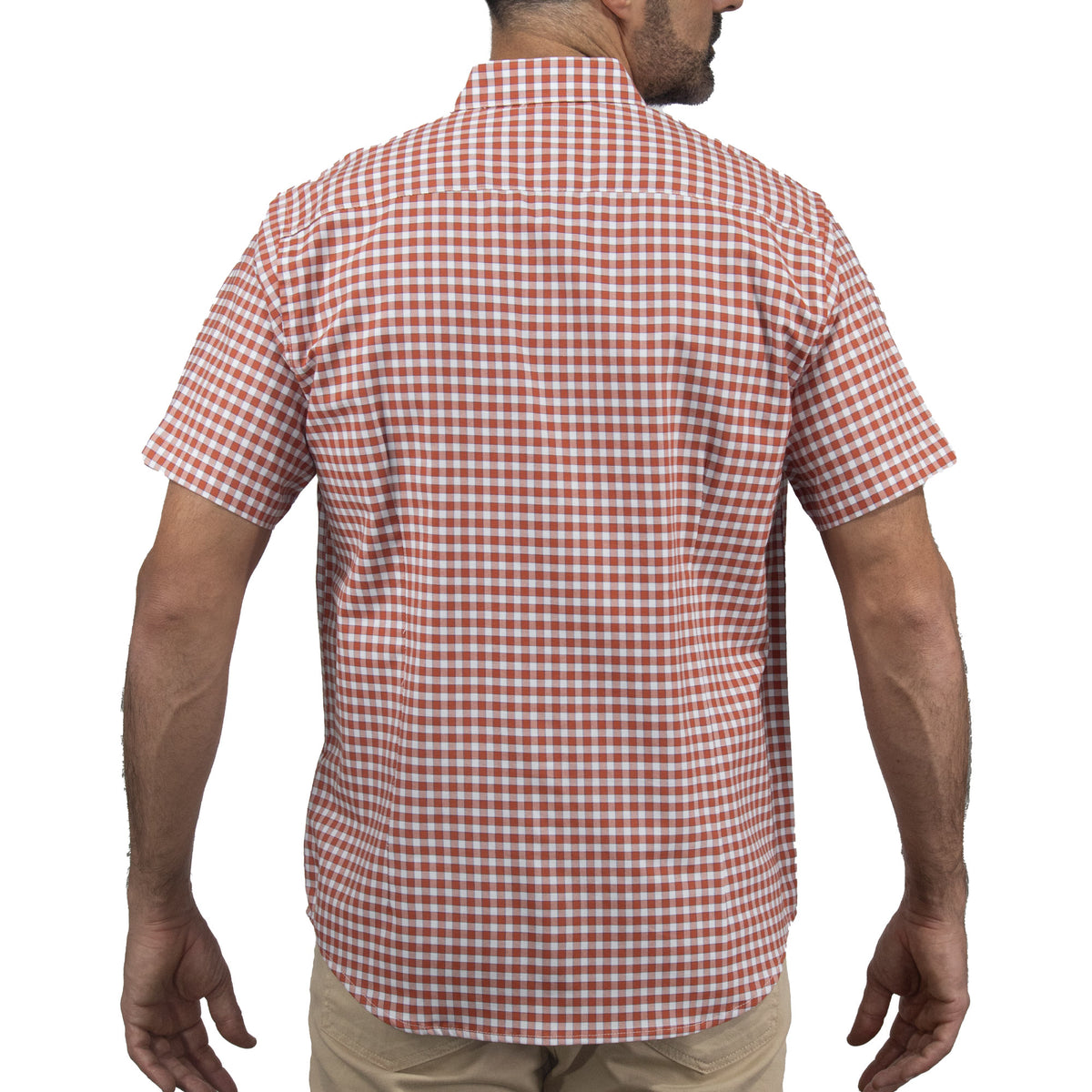Camisa de Cuadros Naranja con Manga Corta 100% Algodón 2505090