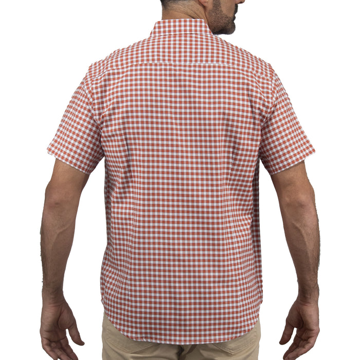 Camisa de Cuadros Naranja con Manga Corta 100% Algodón 2505090