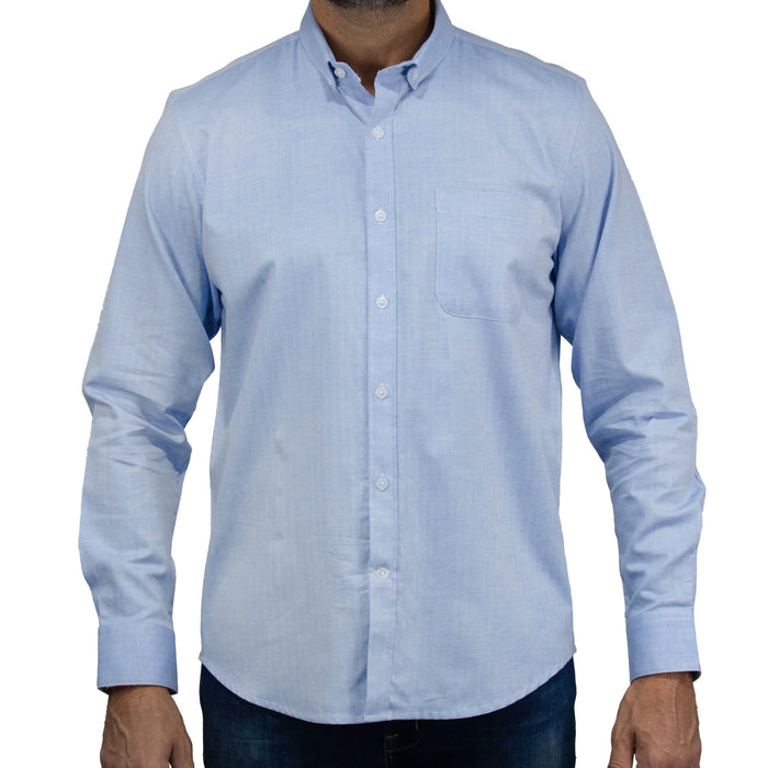 Camisa Azul Lisa con Manga Larga 100% Algodón 2506106