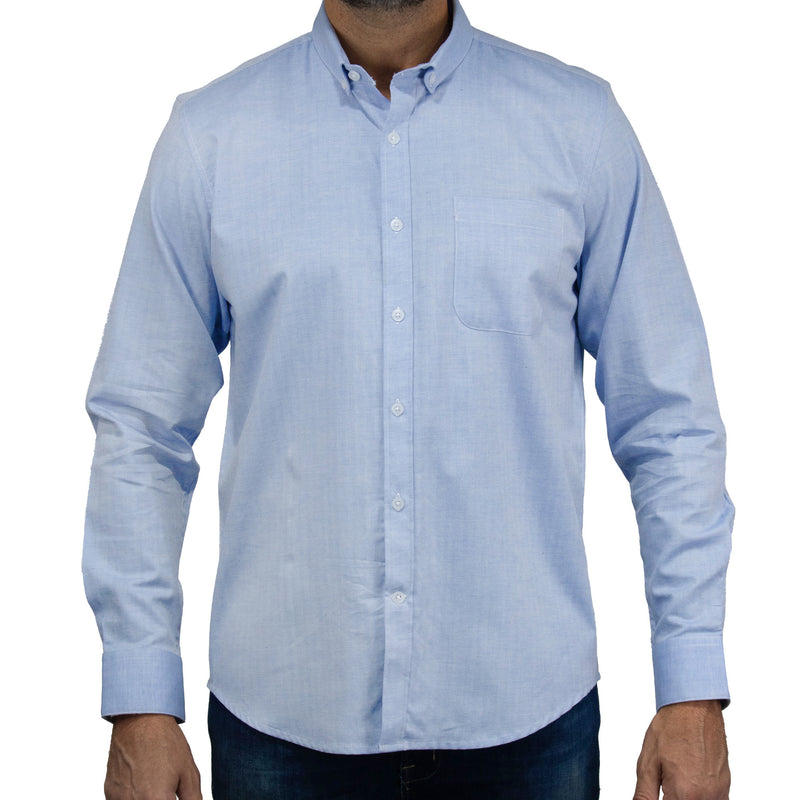 Camisa Azul Lisa con Manga Larga 100% Algodón 2506106