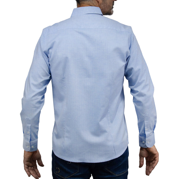 Camisa Azul Lisa con Manga Larga 100% Algodón 2506106