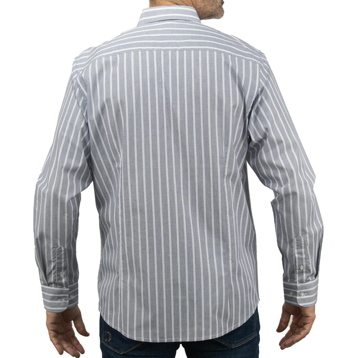 Camisa Rayas Gris con Manga Larga 100% Algodón 2506109