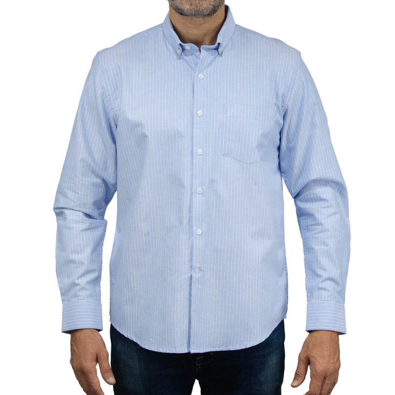 Camisa Rayas Azul con Manga Larga 100% Algodón 2506110