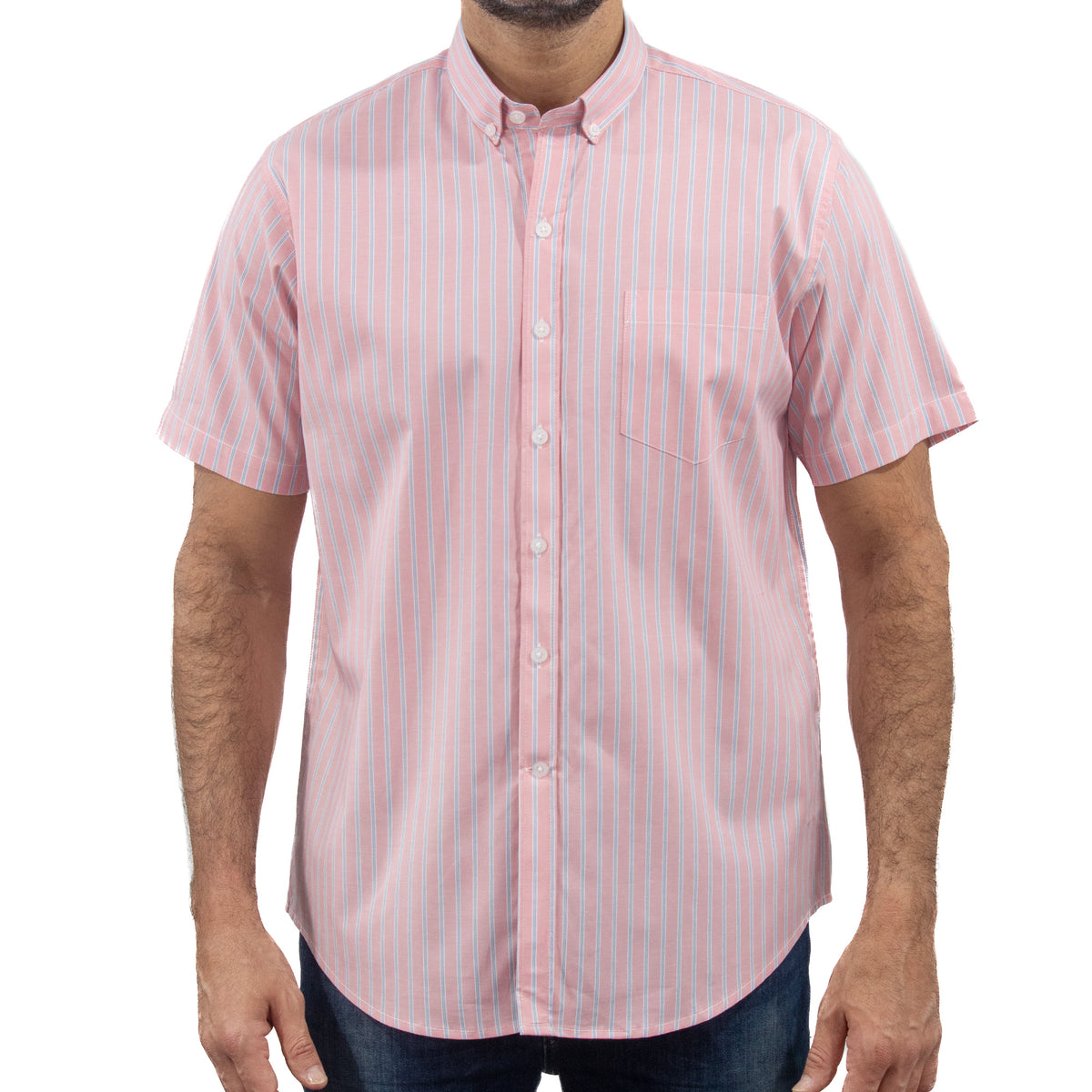 Camisa Rosa de Rayas con Manga Corta 100% Algodón 2506125