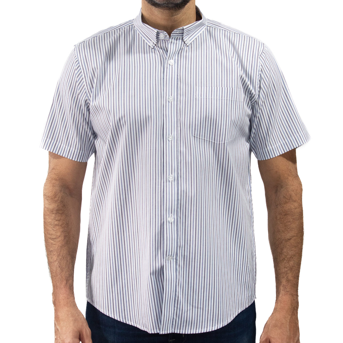 Camisa Rayas Azul con Manga Corta 100% Algodón 2506126
