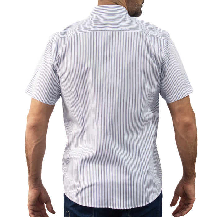 Camisa Rayas Azul con Manga Corta 100% Algodón 2506126