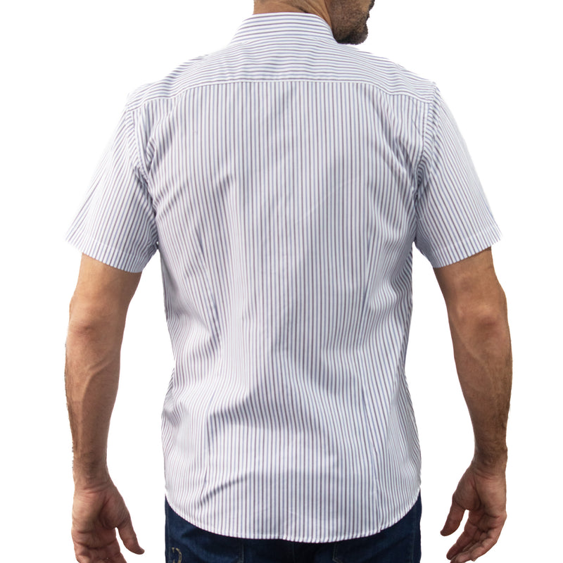 Camisa Rayas Azul con Manga Corta 100% Algodón 2506126