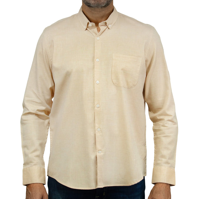 Camisa Beige Lisa con Manga Larga 100% Algodón 2507134