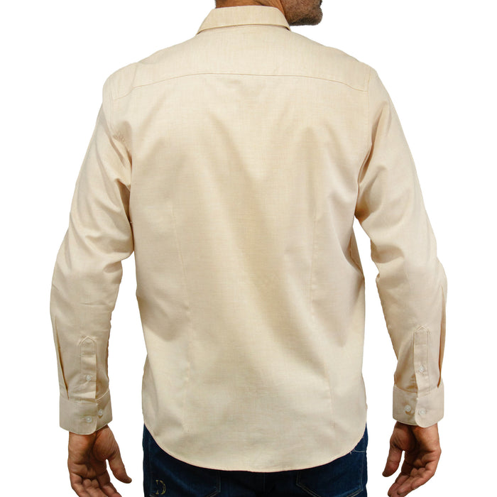 Camisa Beige Lisa con Manga Larga 100% Algodón 2507134