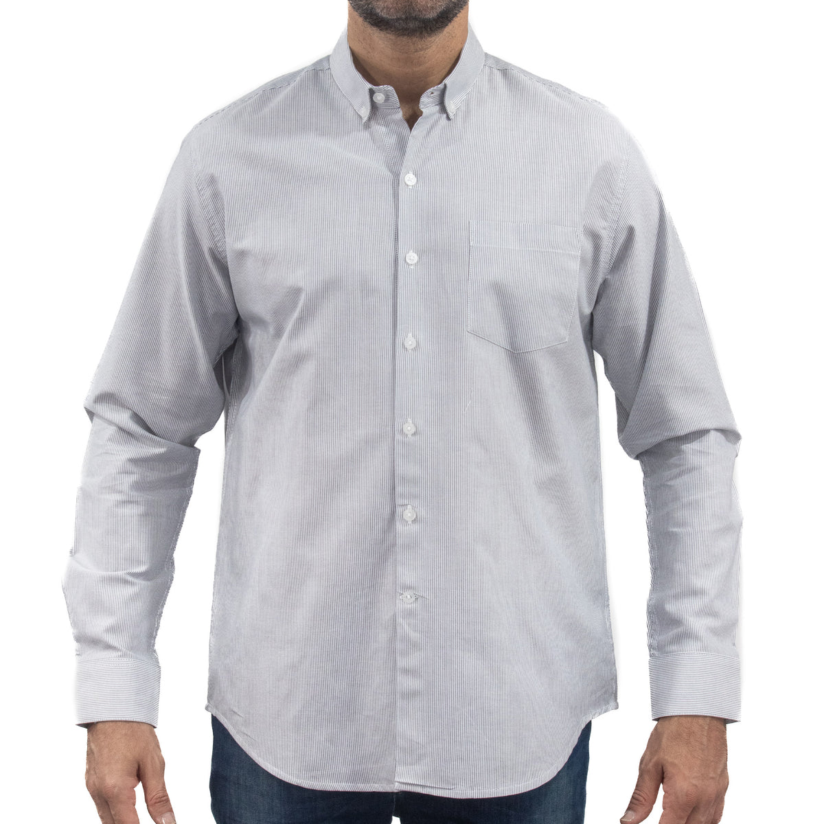 Camisa Rayas Gris con Manga Larga 100% Algodón 2507140
