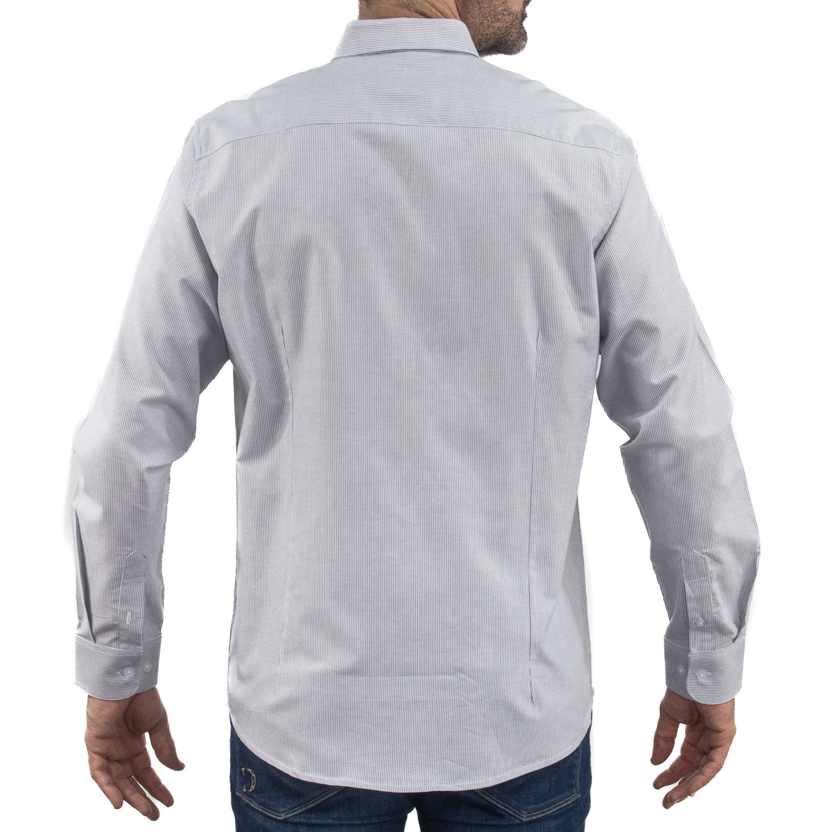 Camisa Rayas Gris con Manga Larga 100% Algodón 2507140