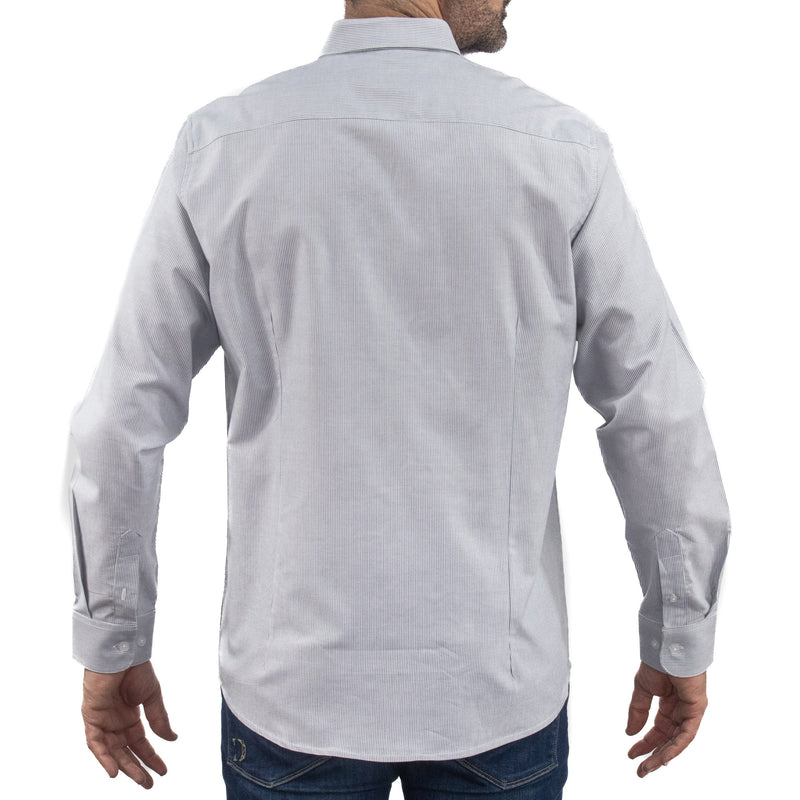 Camisa Rayas Gris con Manga Larga 100% Algodón 2507140