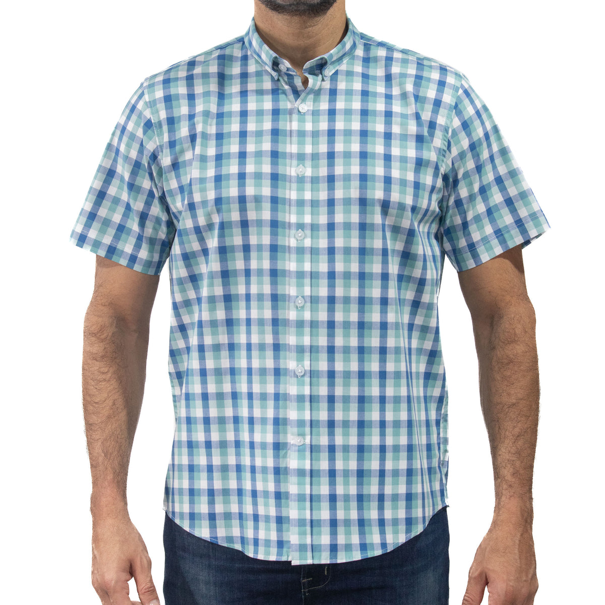 Camisa de Cuadros Azul con Manga Corta 100% Algodón 2507144