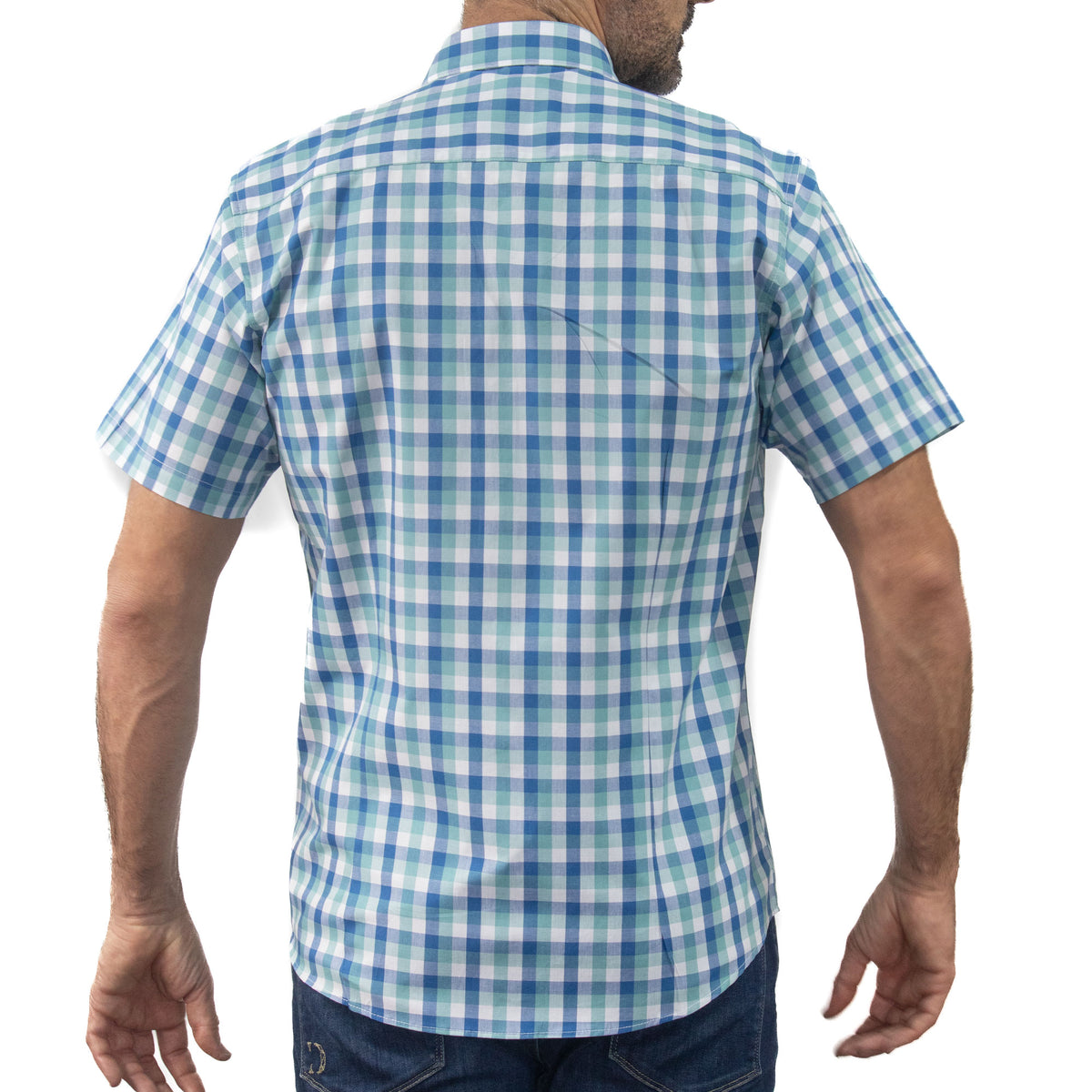 Camisa de Cuadros Azul con Manga Corta 100% Algodón 2507144