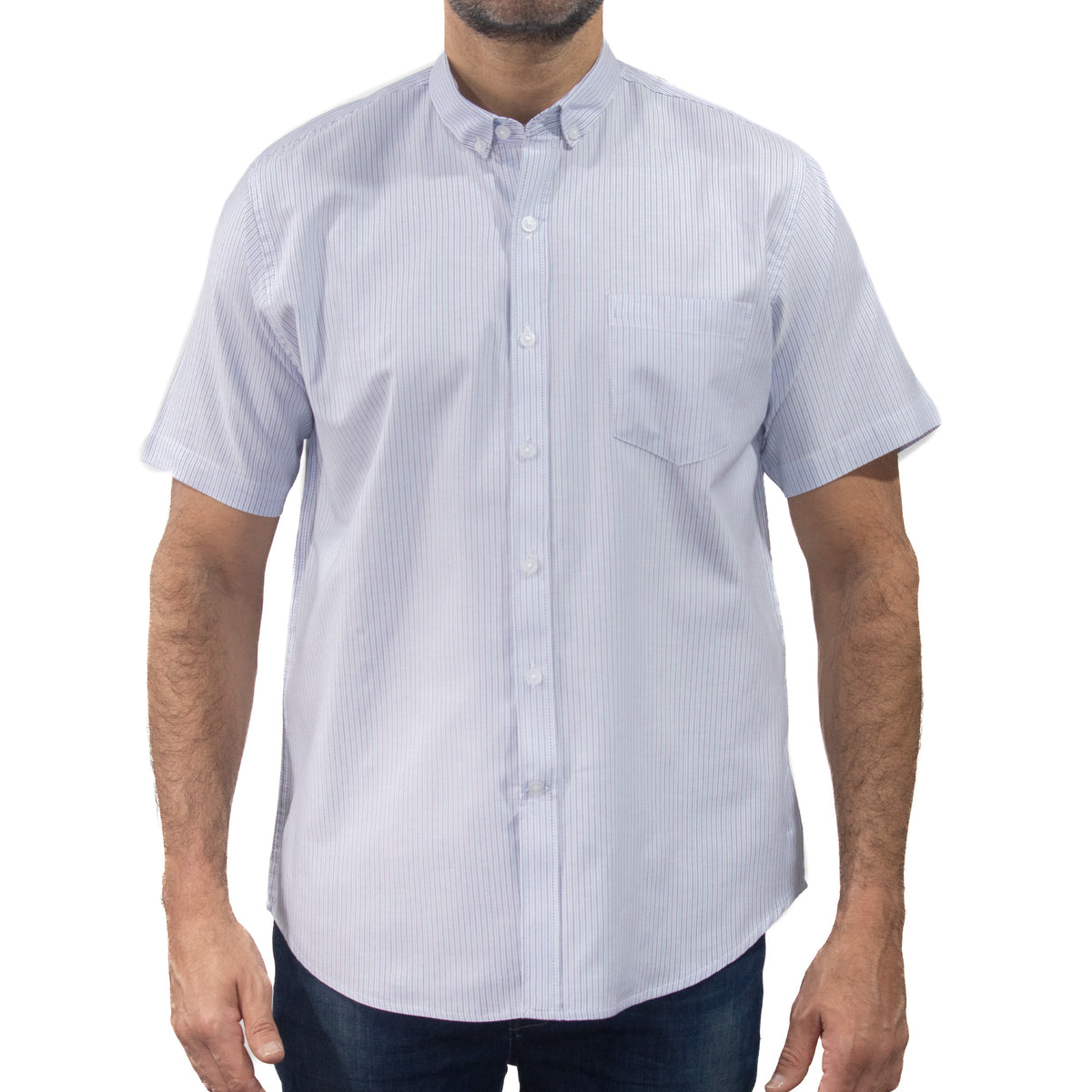 Camisa de Rayas Azul con Manga Corta 100% Algodón 2507147