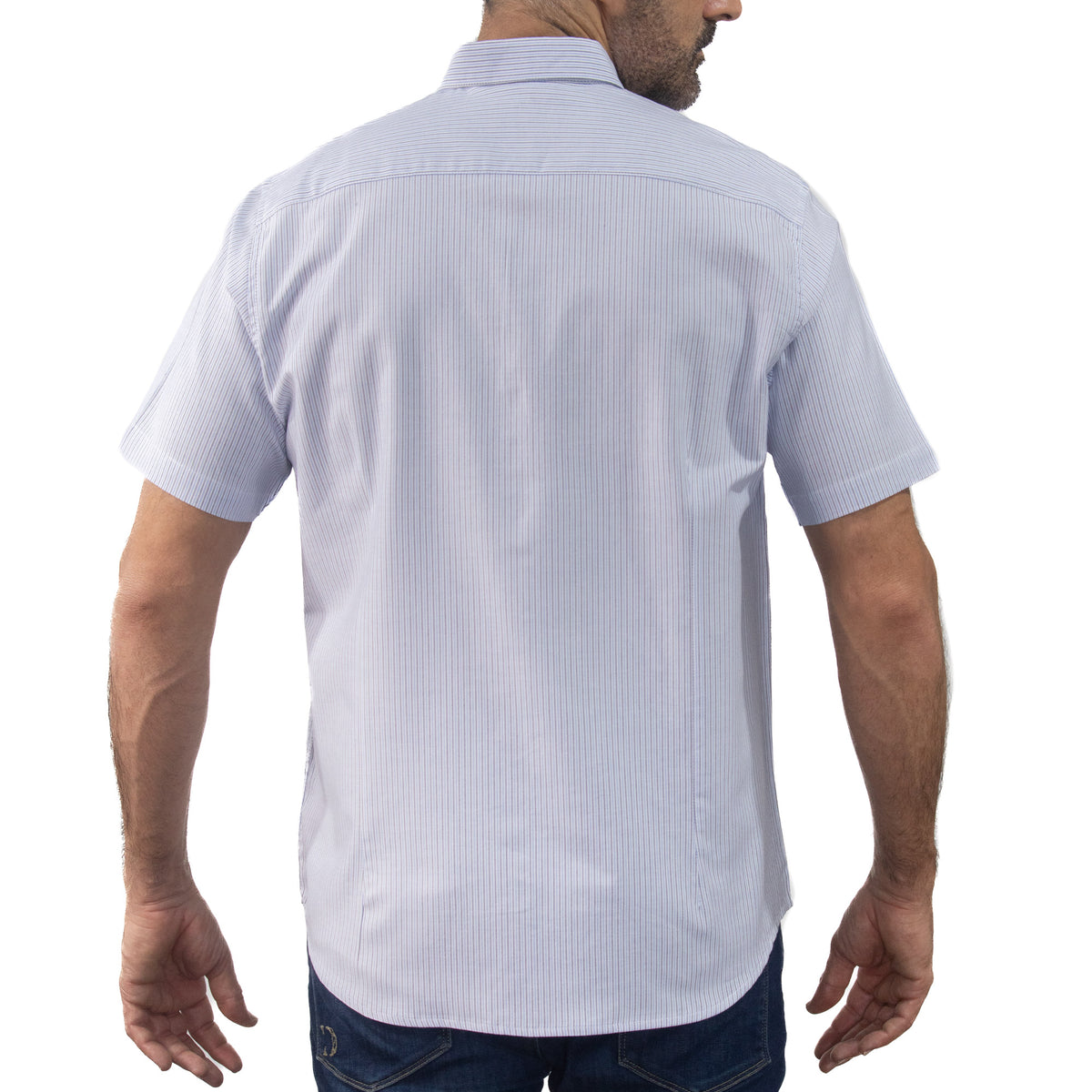 Camisa de Rayas Azul con Manga Corta 100% Algodón 2507147