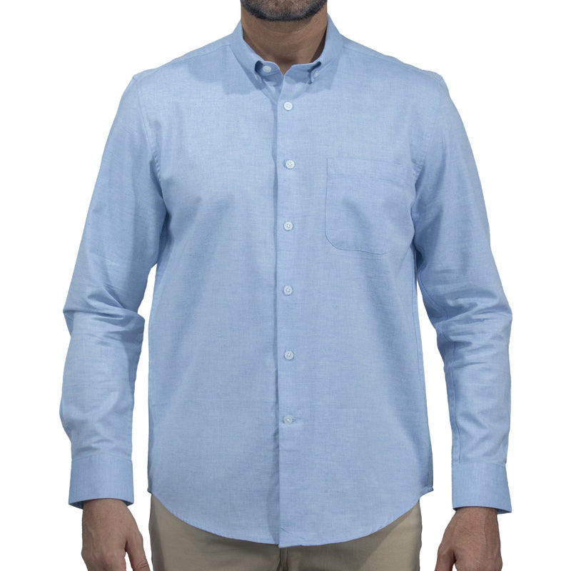 Camisa Azul Lisa con Manga Larga 100% Algodón 2508161