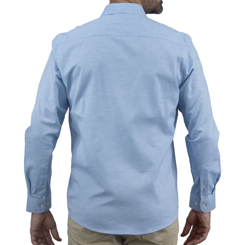 Camisa Azul Lisa con Manga Larga 100% Algodón 2508161