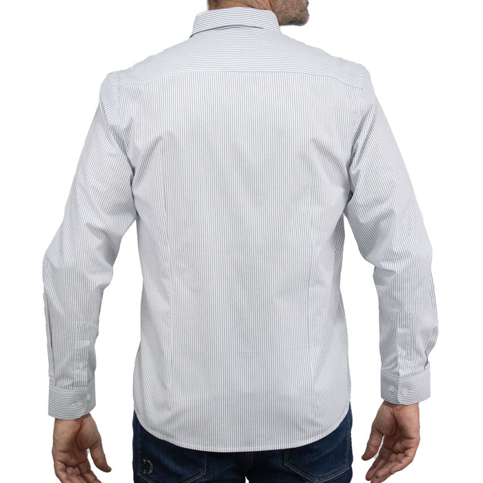 Camisa de Rayas Gris con Manga Larga 100% Algodón 2508165