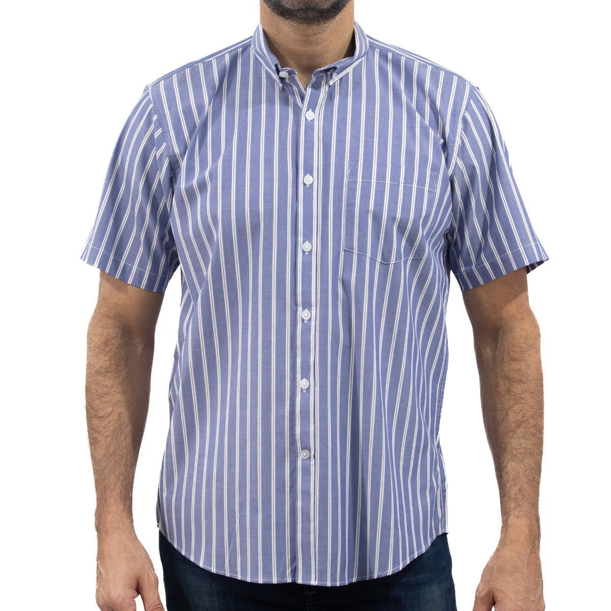 Camisa Rayas Azul con Manga Corta 100% Algodón 2508171