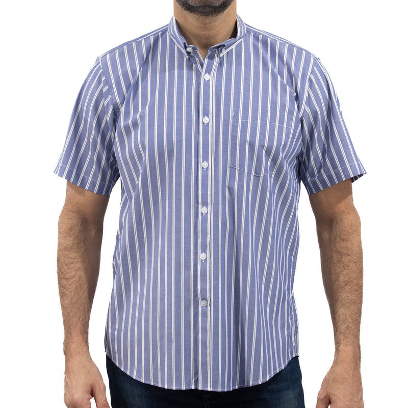 Camisa Rayas Azul con Manga Corta 100% Algodón 2508171