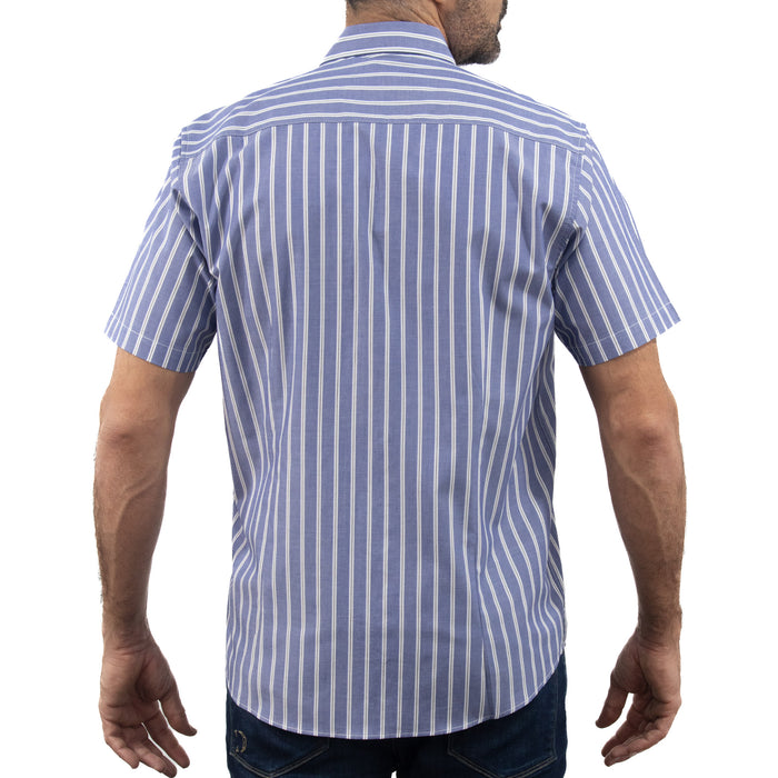 Camisa Rayas Azul con Manga Corta 100% Algodón 2508171