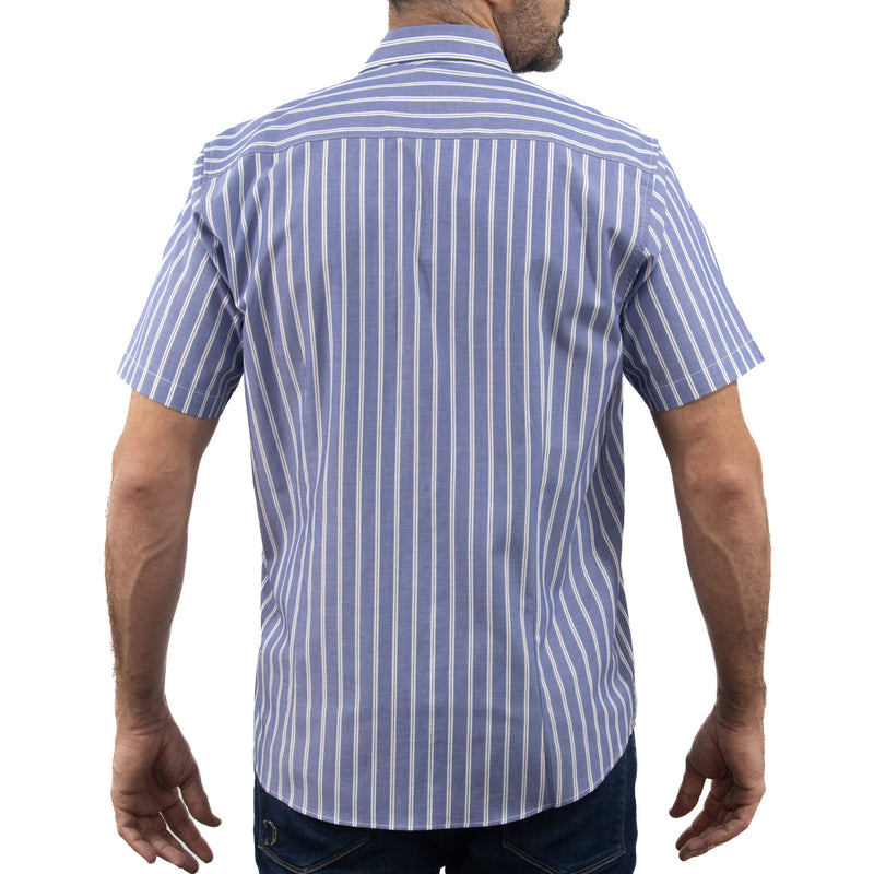 Camisa Rayas Azul con Manga Corta 100% Algodón 2508171