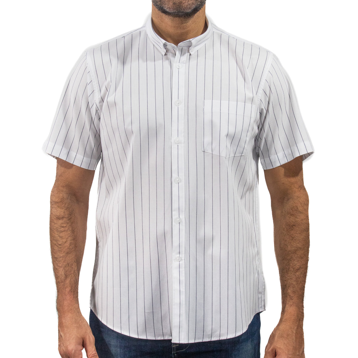 Camisa Rayas Blanca con Manga Corta 100% Algodón 2508172