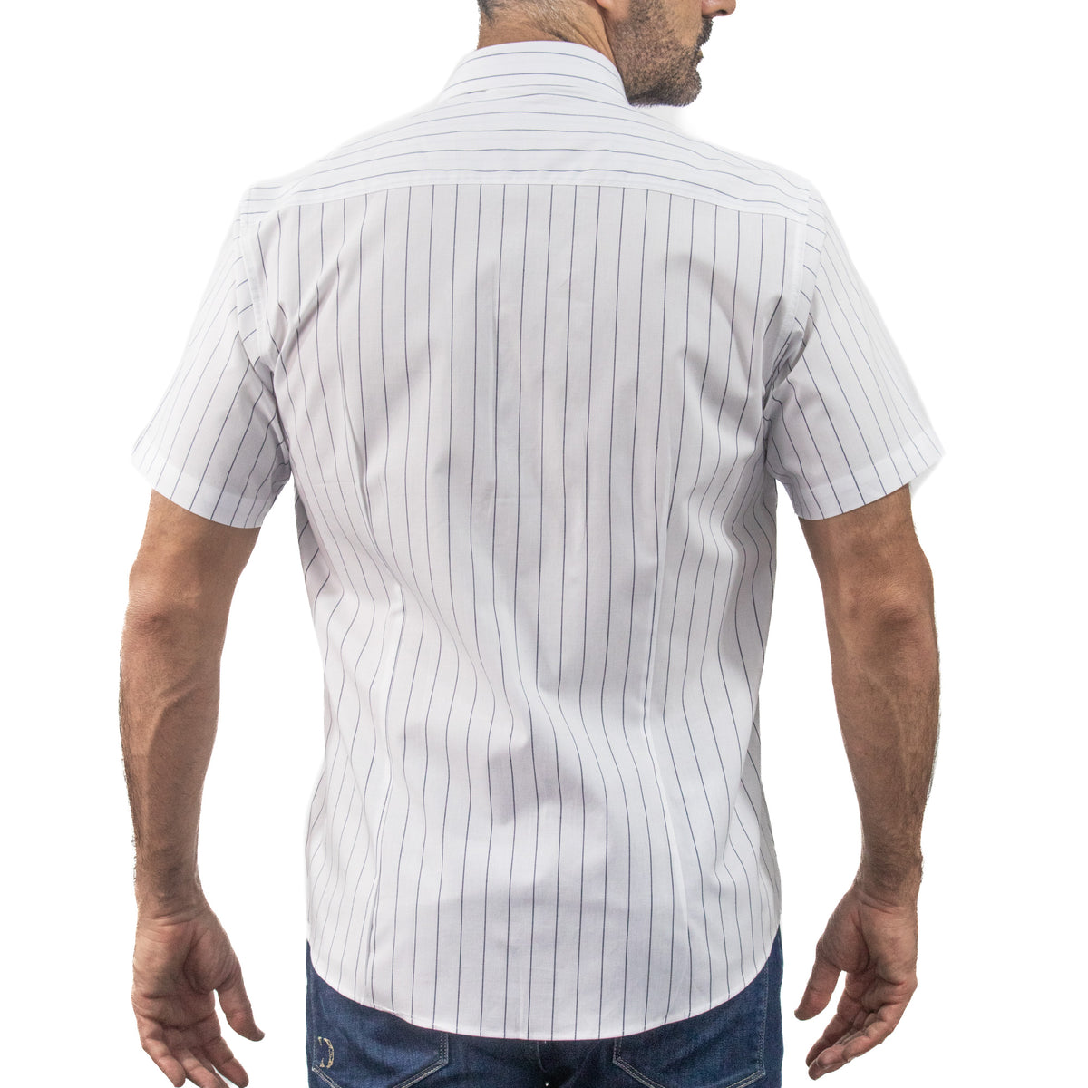 Camisa Rayas Blanca con Manga Corta 100% Algodón 2508172