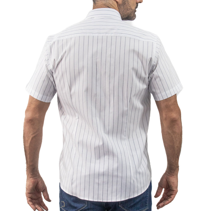 Camisa Rayas Blanca con Manga Corta 100% Algodón 2508172