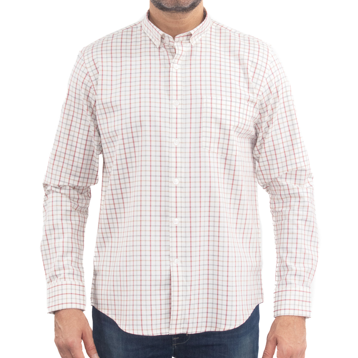 Camisa Cuadros Blanca con Manga Larga 100% Algodón 2509174