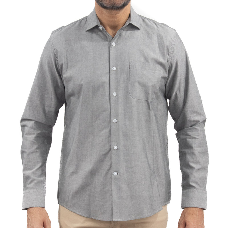 Camisa Lisa Gris Manga Larga 100% Algodón 2509177