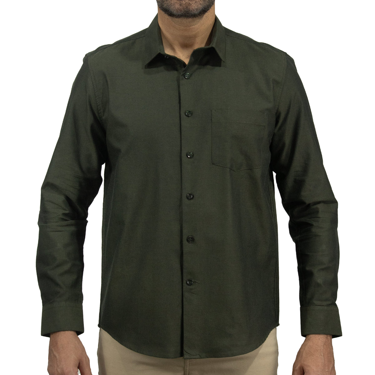 Camisa de Verde Lisa Manga Larga 100% Algodón 2509178