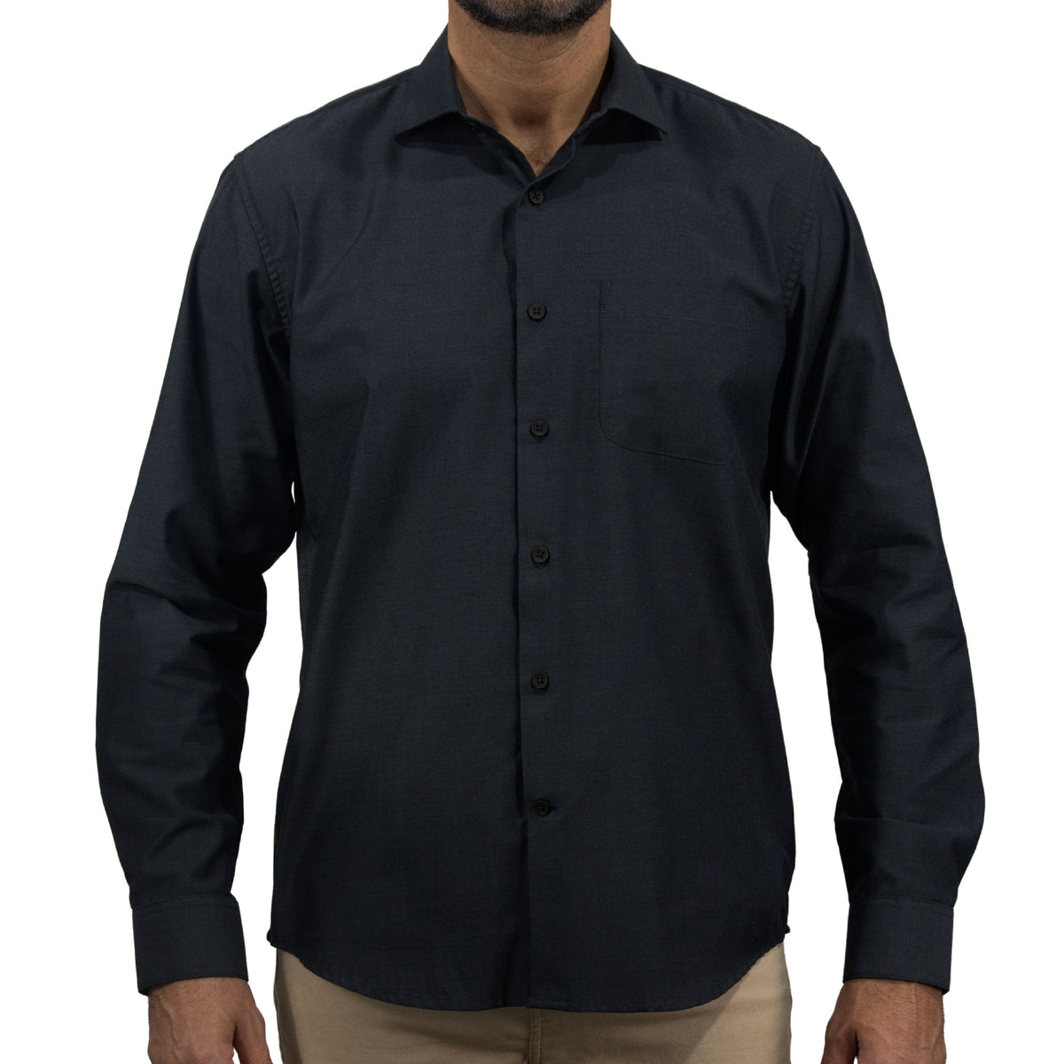 Camisa Lisa Negra con Manga Larga 100% Algodón 2509180