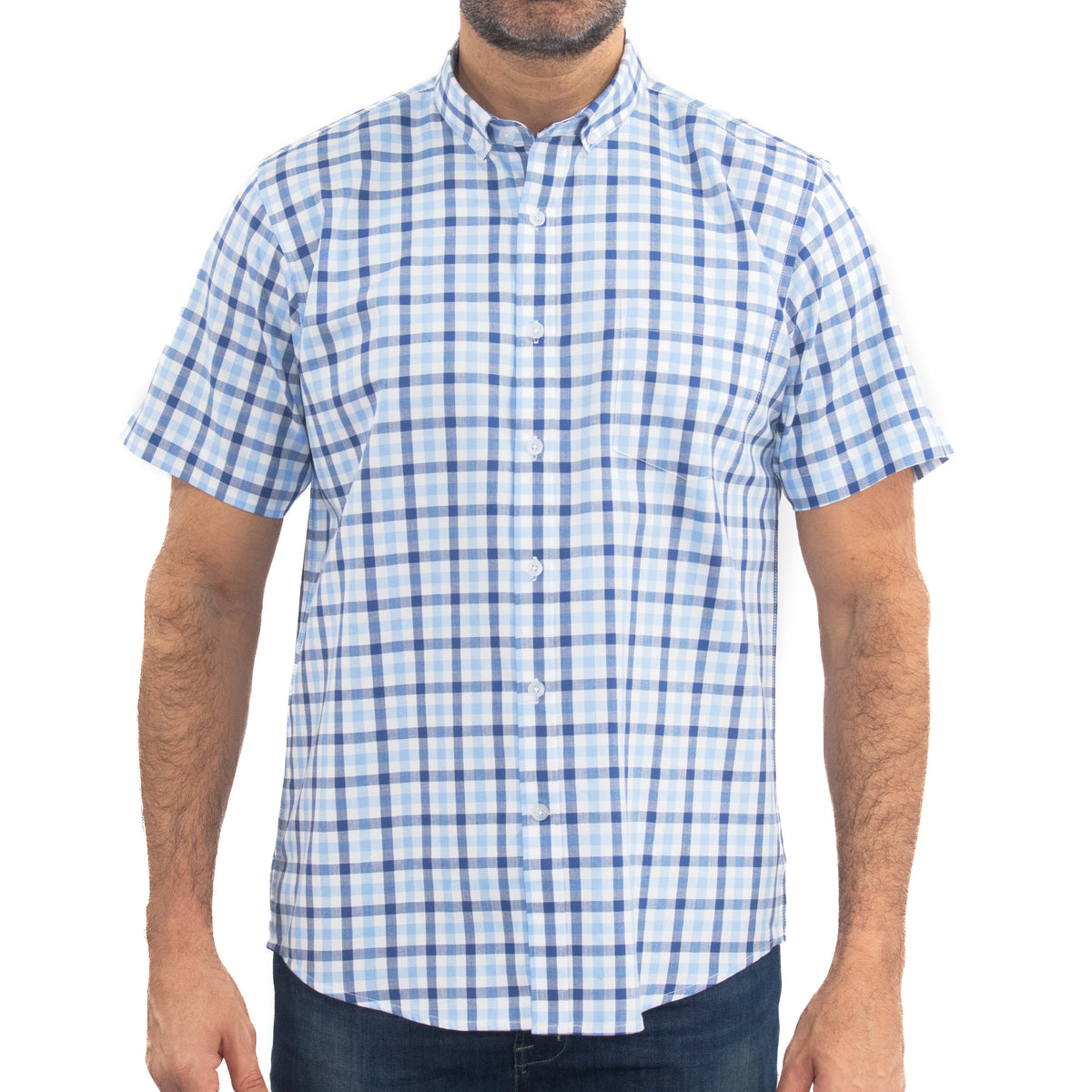 Camisa de Cuadros Azul con Manga Corta 100% Algodón 2509186
