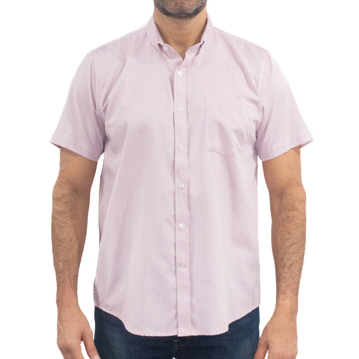 Camisa de Bambú Lisa en Rosa con Manga Corta 100% Algodón 2509187