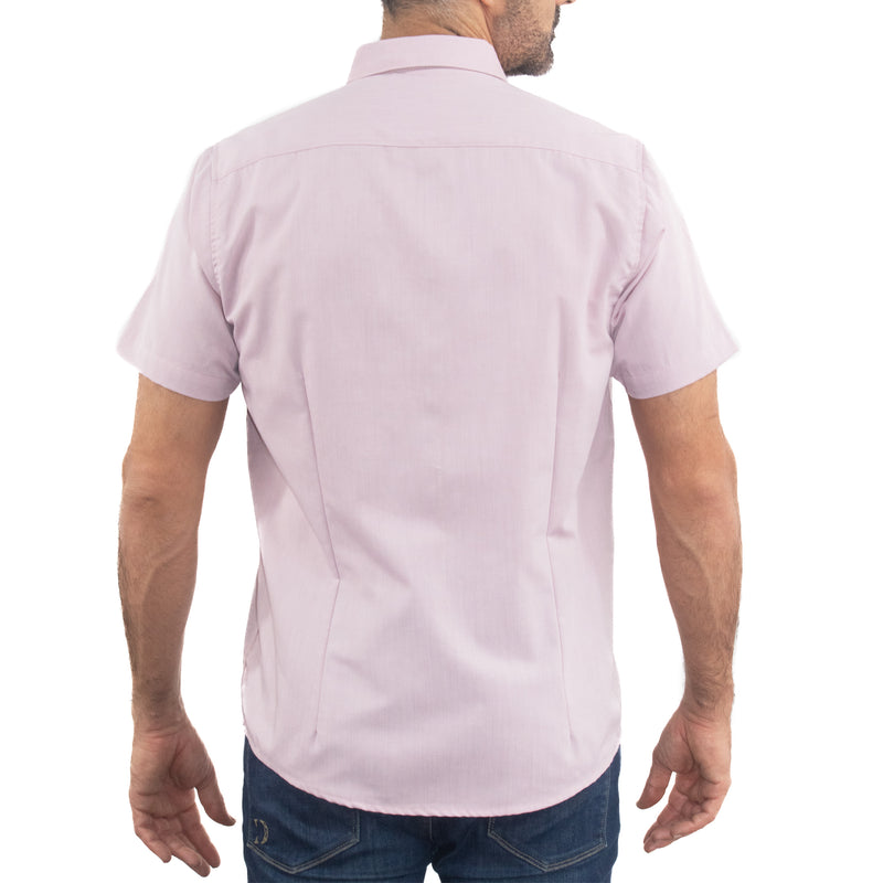 Camisa de Bambú Lisa en Rosa con Manga Corta 100% Algodón 2509187
