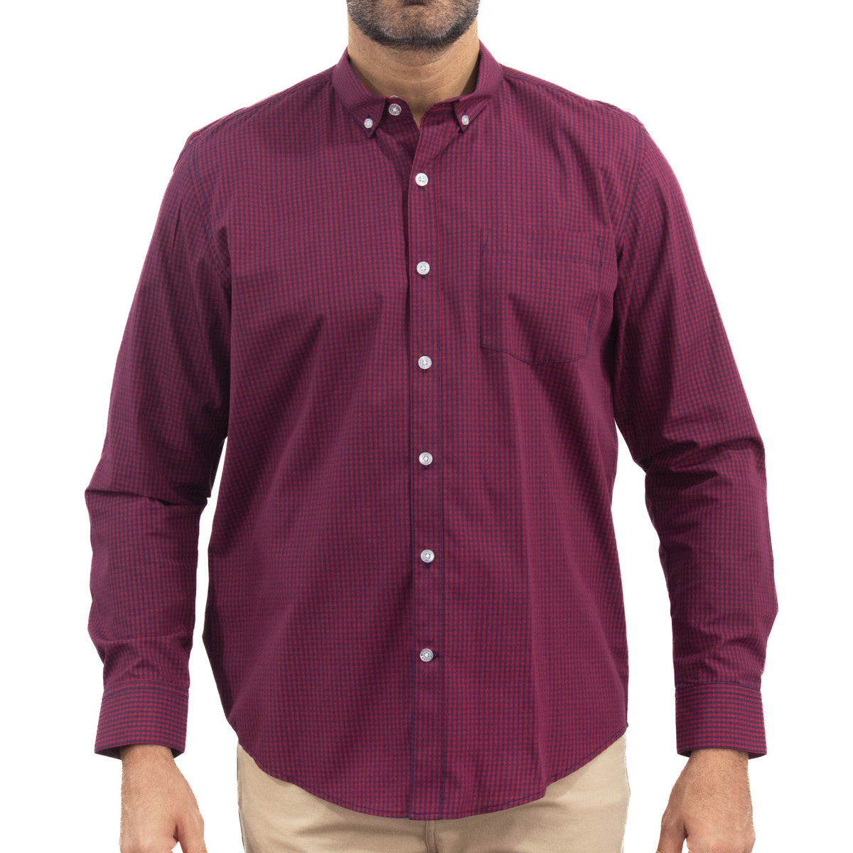 Camisa Guinda de Cuadros Manga Larga 2509194