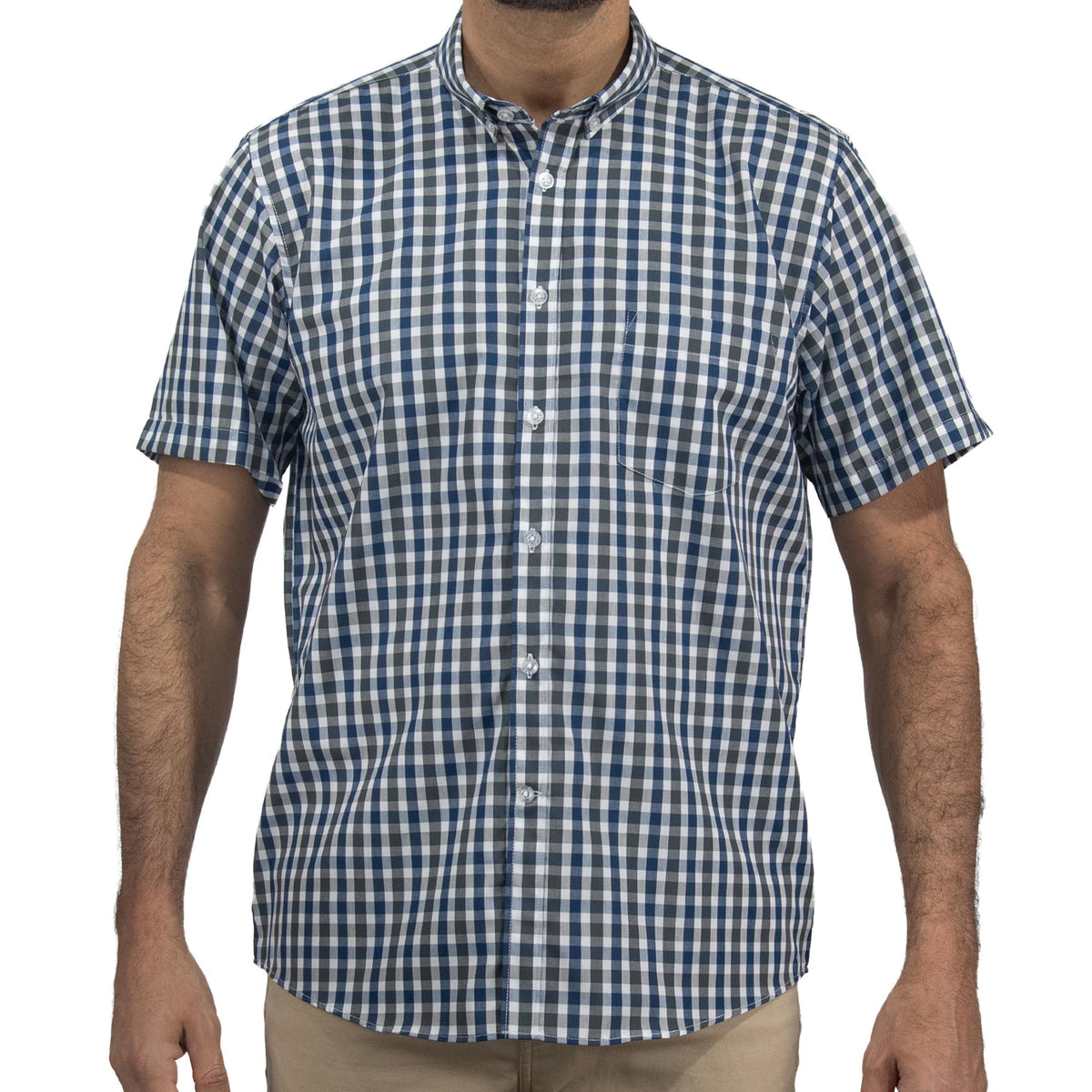 Camisa Azul de Cuadros con Manga Corta 2509203