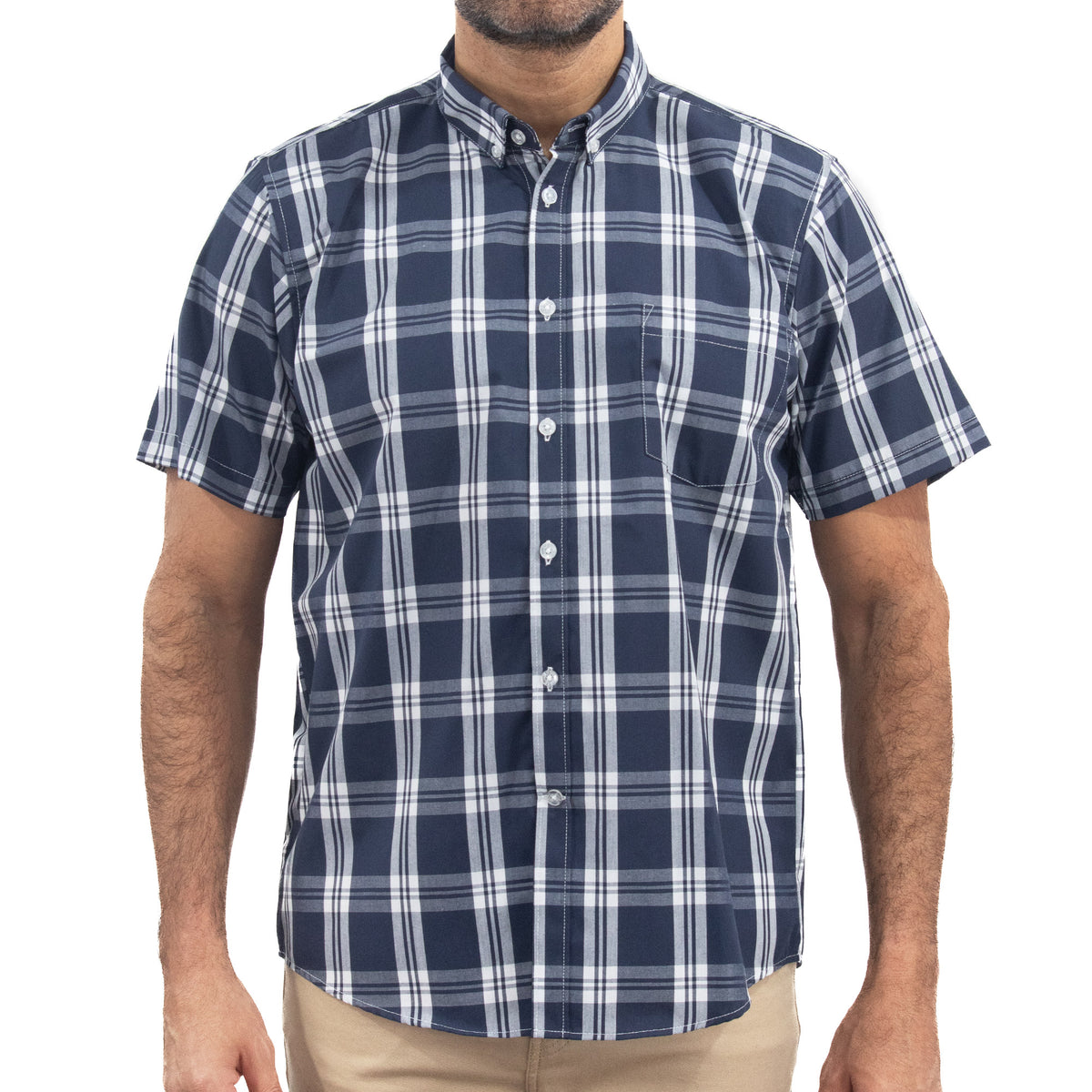 Camisa Azul de Cuadros con Manga Corta 2509207