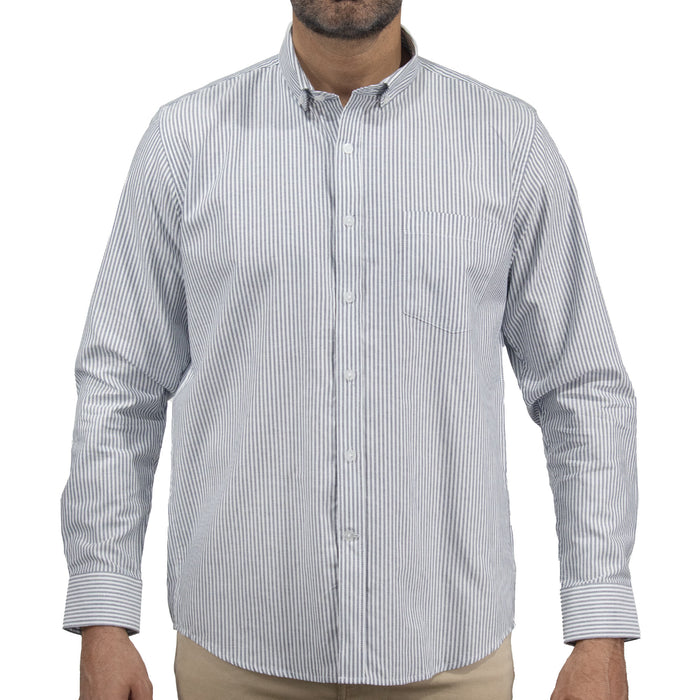 Camisa de Rayas Gris con Manga Larga 100% Algodón BASICO10