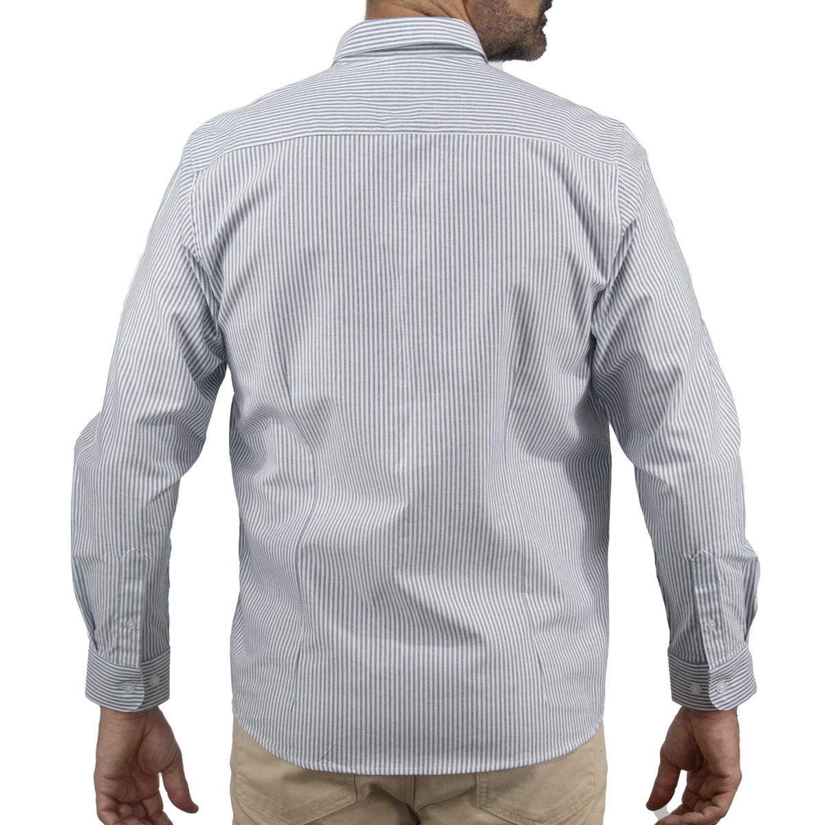 Camisa de Rayas Gris con Manga Larga 100% Algodón BASICO10