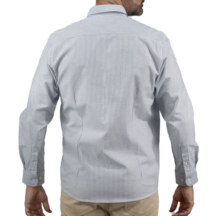 Camisa de Rayas Gris con Manga Larga 100% Algodón BASICO10