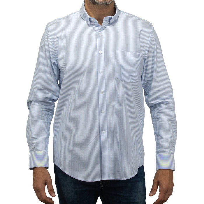 Camisa Rayas Azul con Manga Larga 100% Algodón BASICO11