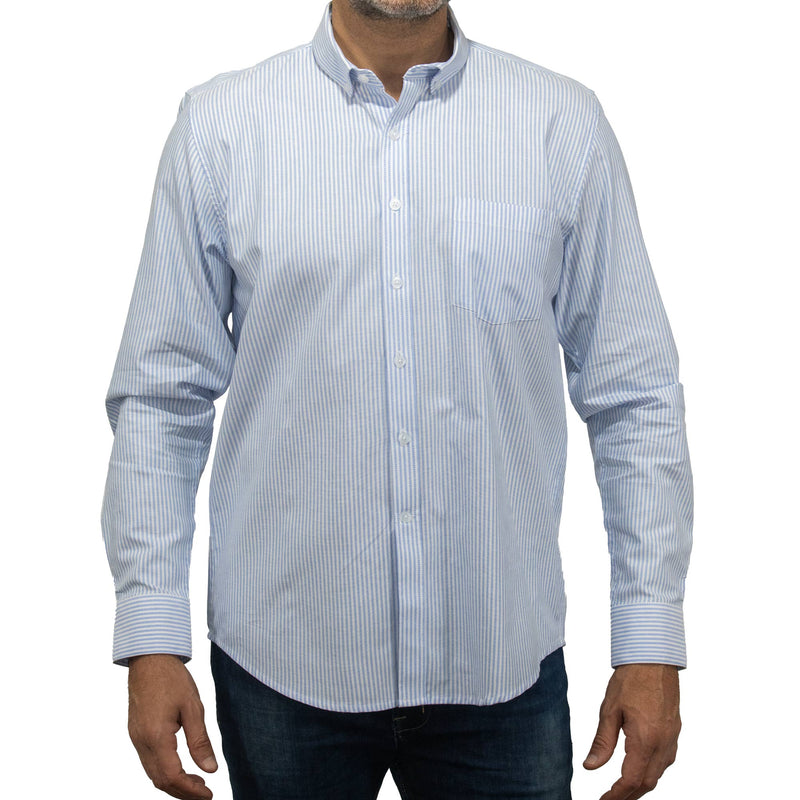 Camisa Rayas Azul con Manga Larga 100% Algodón BASICO11